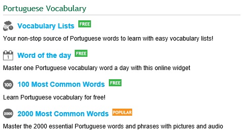 Portuguese Pod 101 Vocab